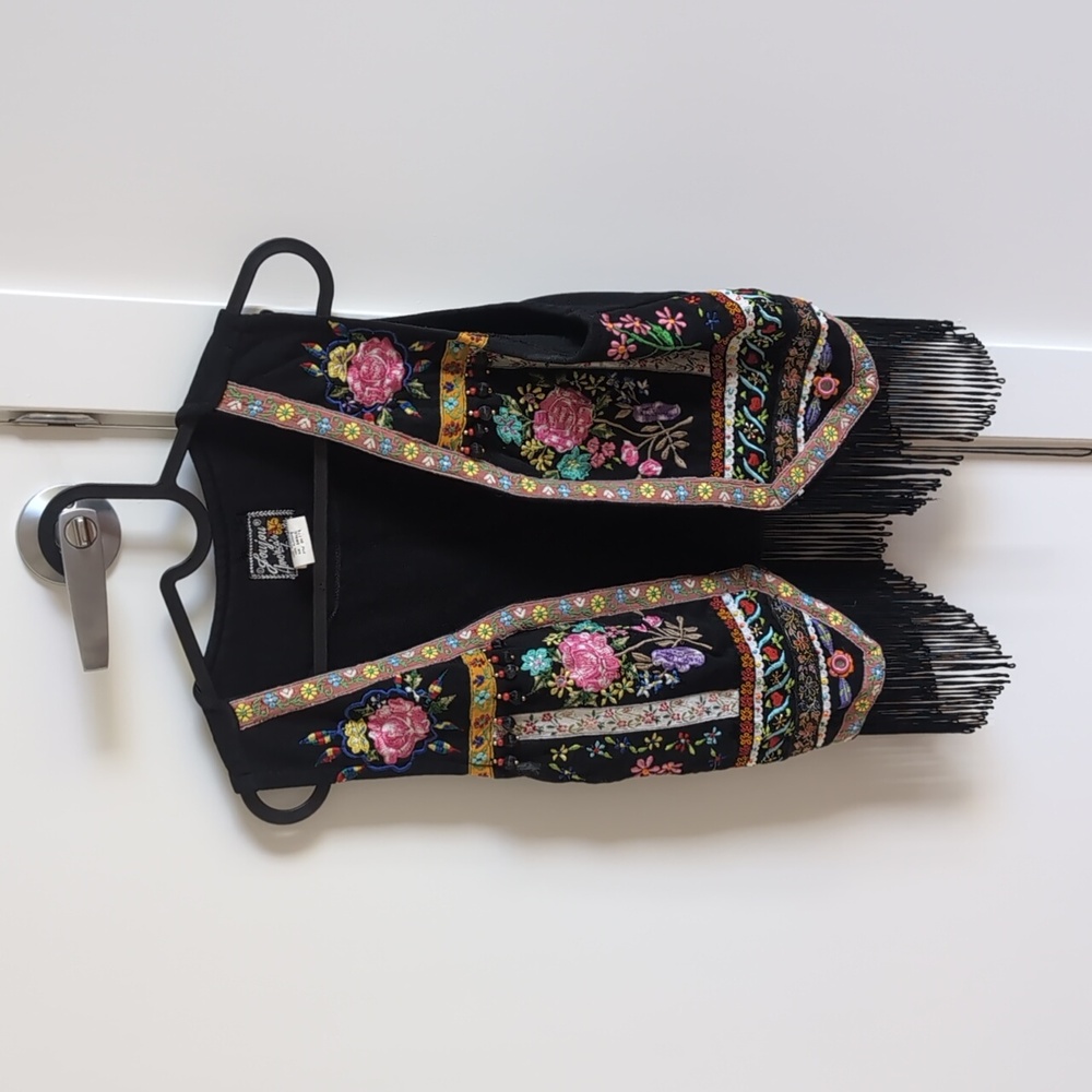 Vintage Black Vest with Colorful Floral Details